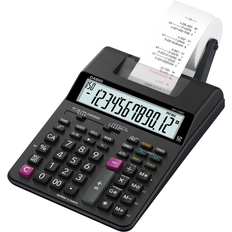 Dual Power, Two-color Printing, Easy-to-read Display, Sign Change, Compact - 12 Digits - LCD - AC Supply/Battery Powered - 4 x AA - 2.6" Height x 6.5" Width x 11.6" Length - Black - Portable - 1 Each