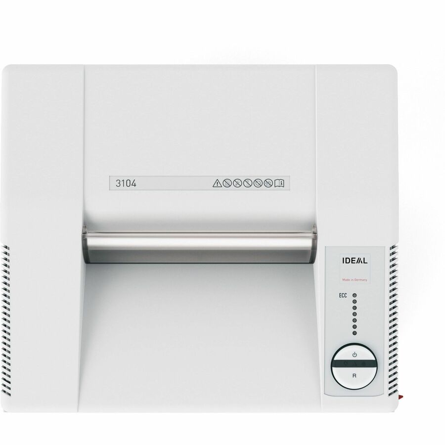 ideal. 3104 Cross-cut Paper Shredder, Continuous, 17 Sheets Per Pass, 0.625" x 0.093" Shred Size, P-5 Security, 18 ft/min, 12" Throat, 32 gal Bin, White, 1 Each