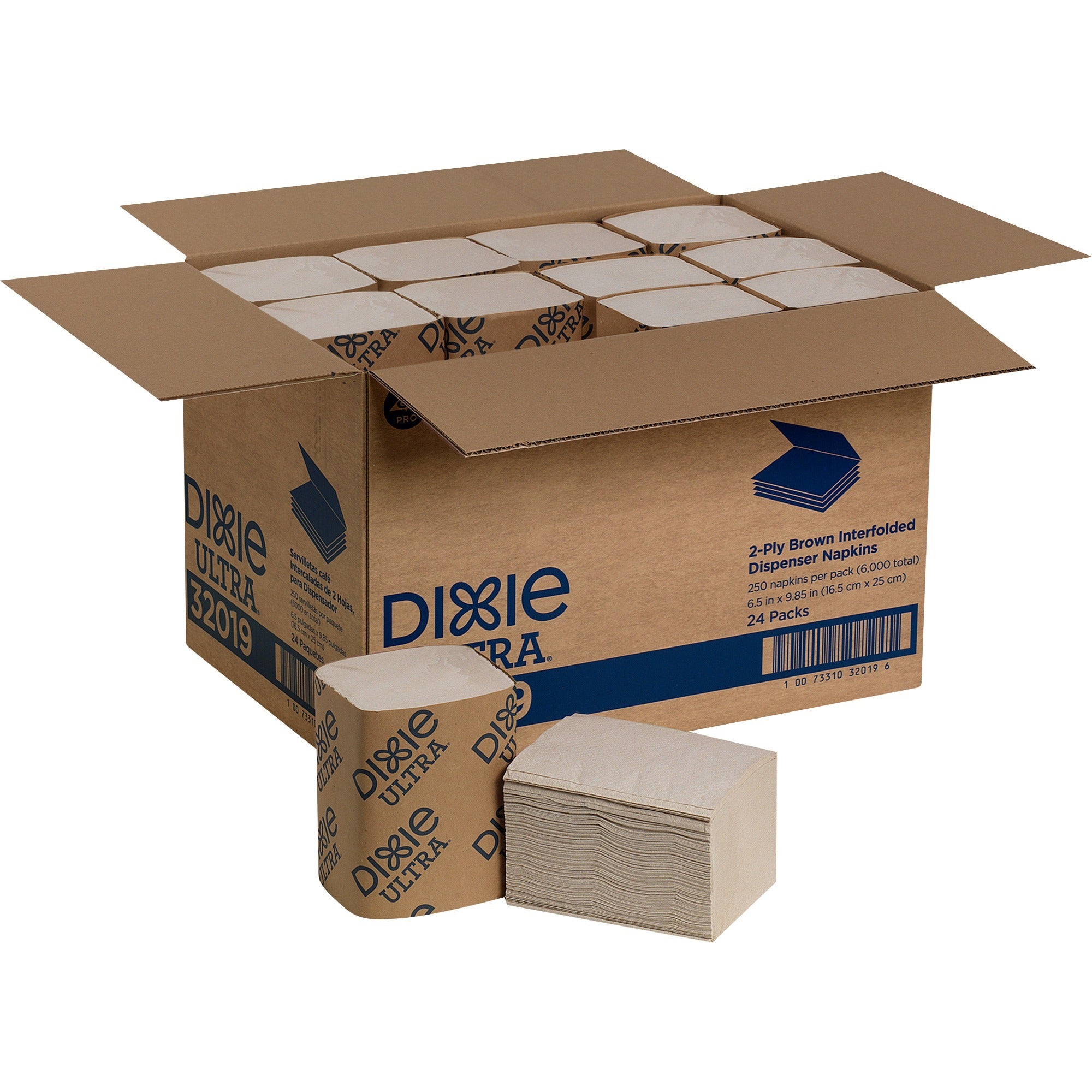 Dixie Ultra&reg; Interfold Napkin Dispenser Refill - 2 Ply - Interfolded - 6.50" Width x 9.85" Length - Brown - 250/Pack - 24 / Carton