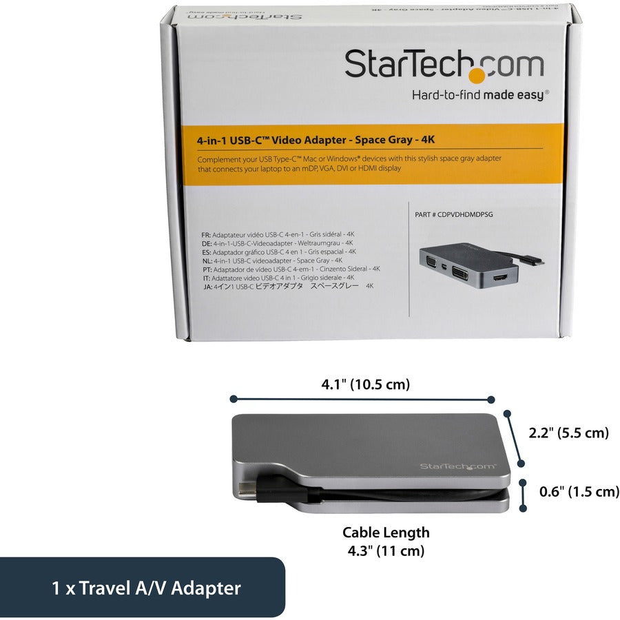 StarTech.com 4-in-1 USB-C Multiport Video Adapter - Aluminum - 4K 30Hz - Space Gray