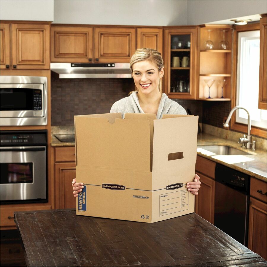 Bankers Box SmoothMove Maximum Strength Moving Boxes, Kraft, Corrugated Paper, Triple Wall, Lift-off Lid, Stackable, Reinforced Handles, 8 Boxes per Carton