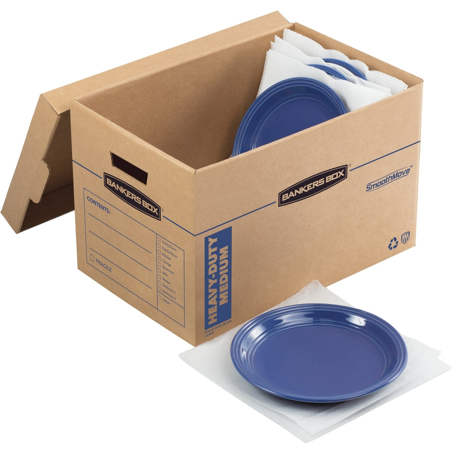 Bankers Box SmoothMove Maximum Strength Moving Boxes, Kraft, Corrugated Paper, Triple End/Double Side/Double Bottom Wall, Lift-off Lid, Stackable, Reinforced Handles, 8 Boxes per Carton