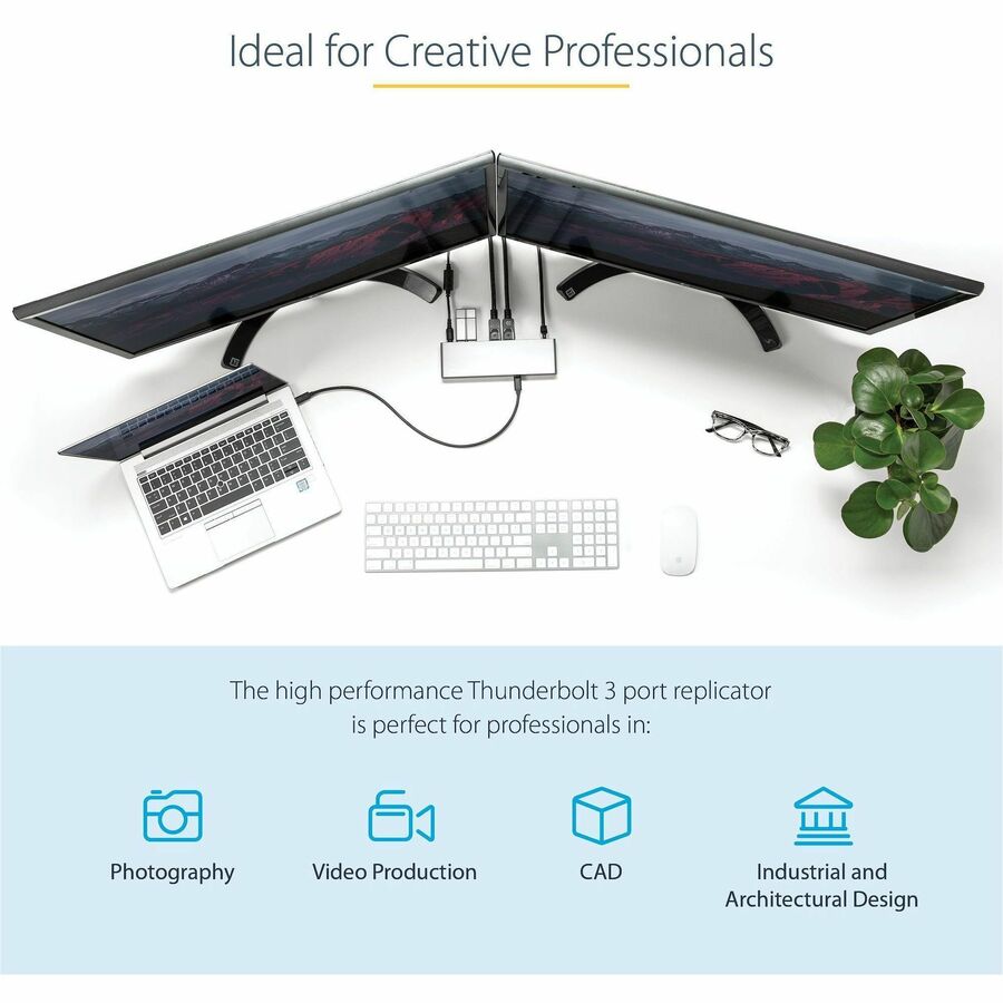 StarTech.com Thunderbolt 3 Dock - Mac & Windows - Dual 4K60Hz - 85W Power Delivery
