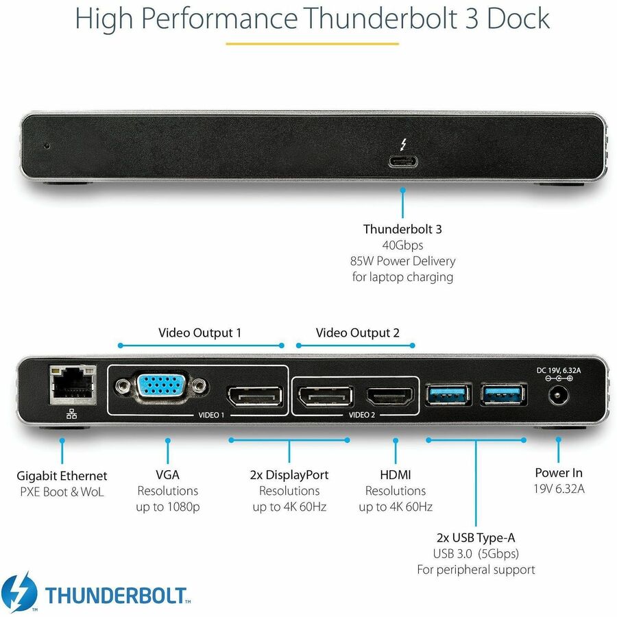 StarTech.com Thunderbolt 3 Dock - Mac & Windows - Dual 4K60Hz - 85W Power Delivery