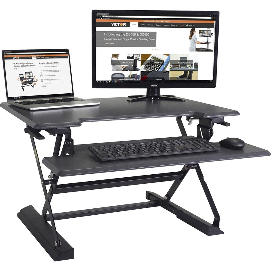 21" Height x 31" Width x 23" Depth - Desktop, Tabletop - Wood, Steel, Laminate - Charcoal Gray, Black