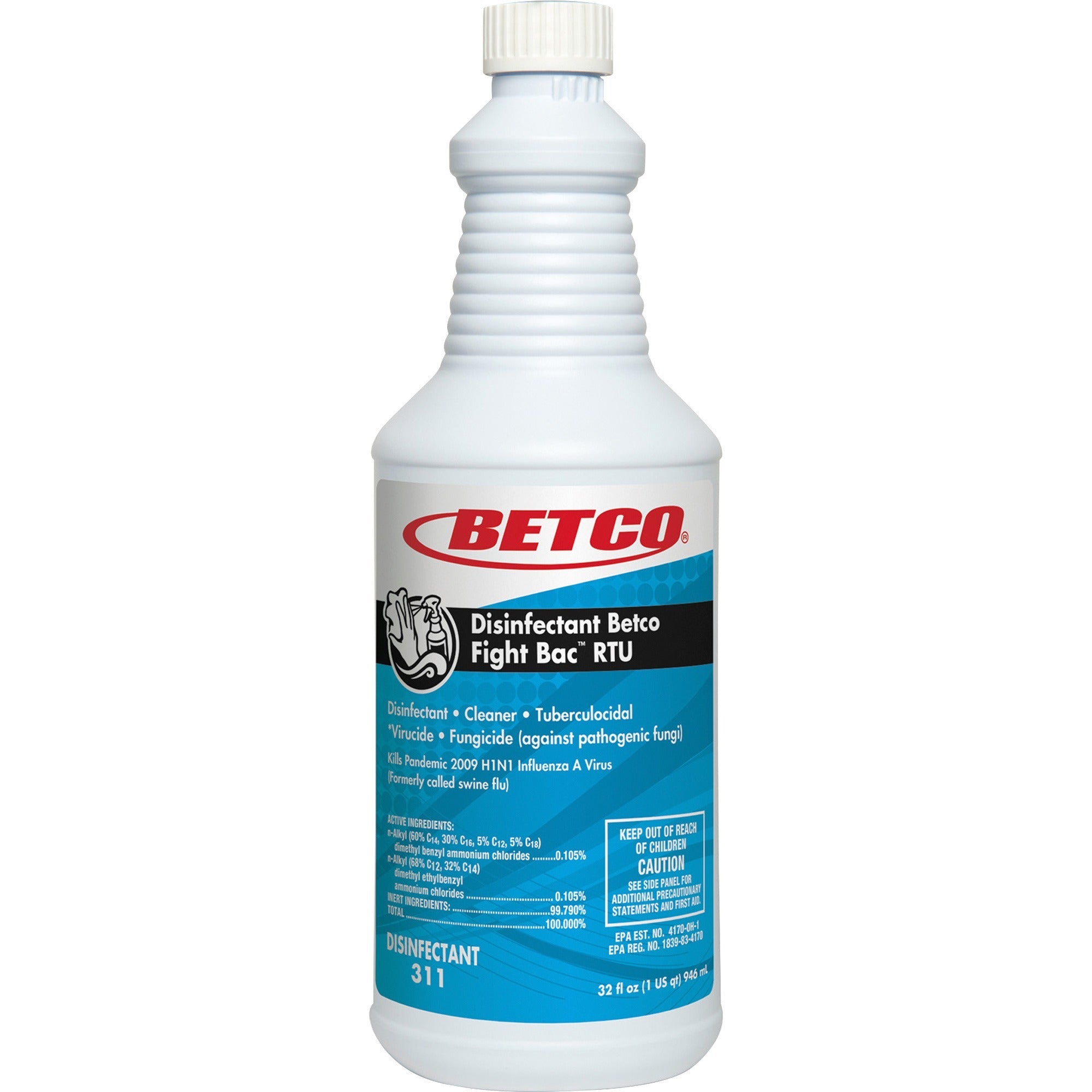Betco Fight-Bac RTU Disinfectant Cleaner - Ready-To-Use - 32 fl oz (1 quart) - Citrus Floral Scent - Anti-bacterial, Quick Drying, Deodorize - Clear - 1 Each
