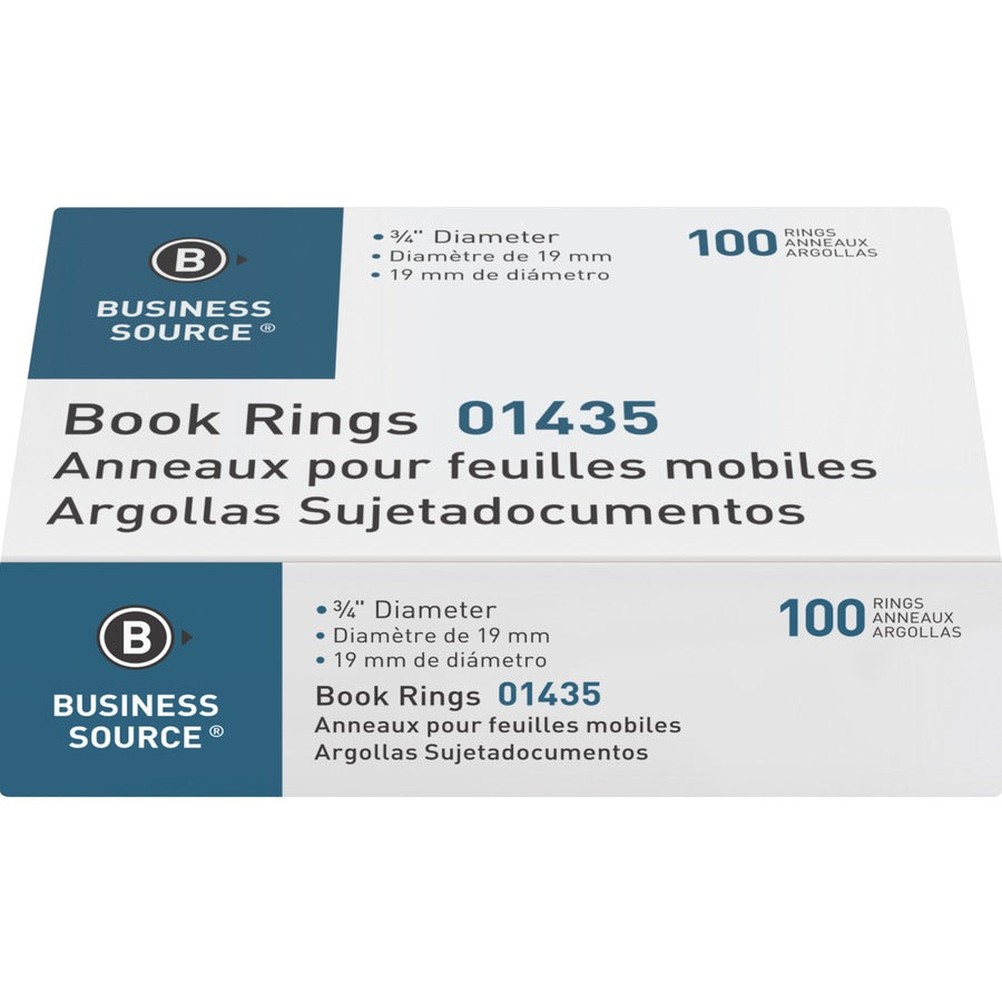 Business Source Standard Book Rings - 0.8" Diameter - Silver - 100 / Box
