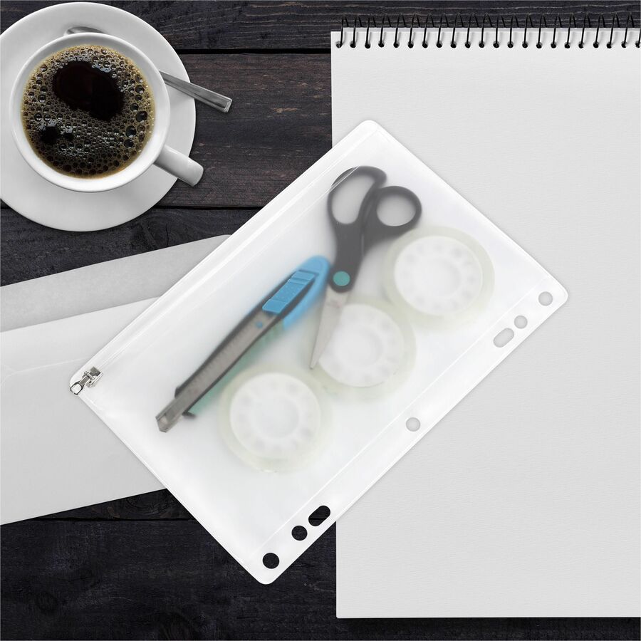 Business Source Punched Economy Binder Pocket - 9.5" Height x 6" Width - 7 x Holes - Ring Binder - Clear - Plastic - 1 Each