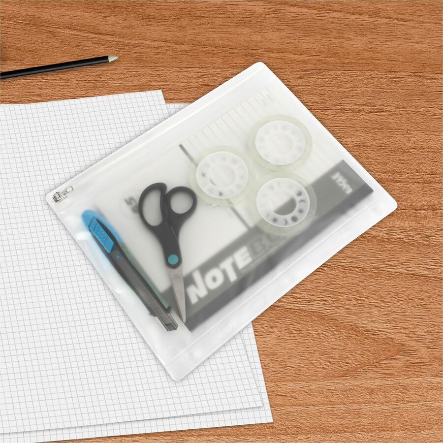 Business Source Punched Economy Binder Pocket - 10" Height x 8" Width - 7 x Holes - Ring Binder - Clear - Plastic - 1 Each