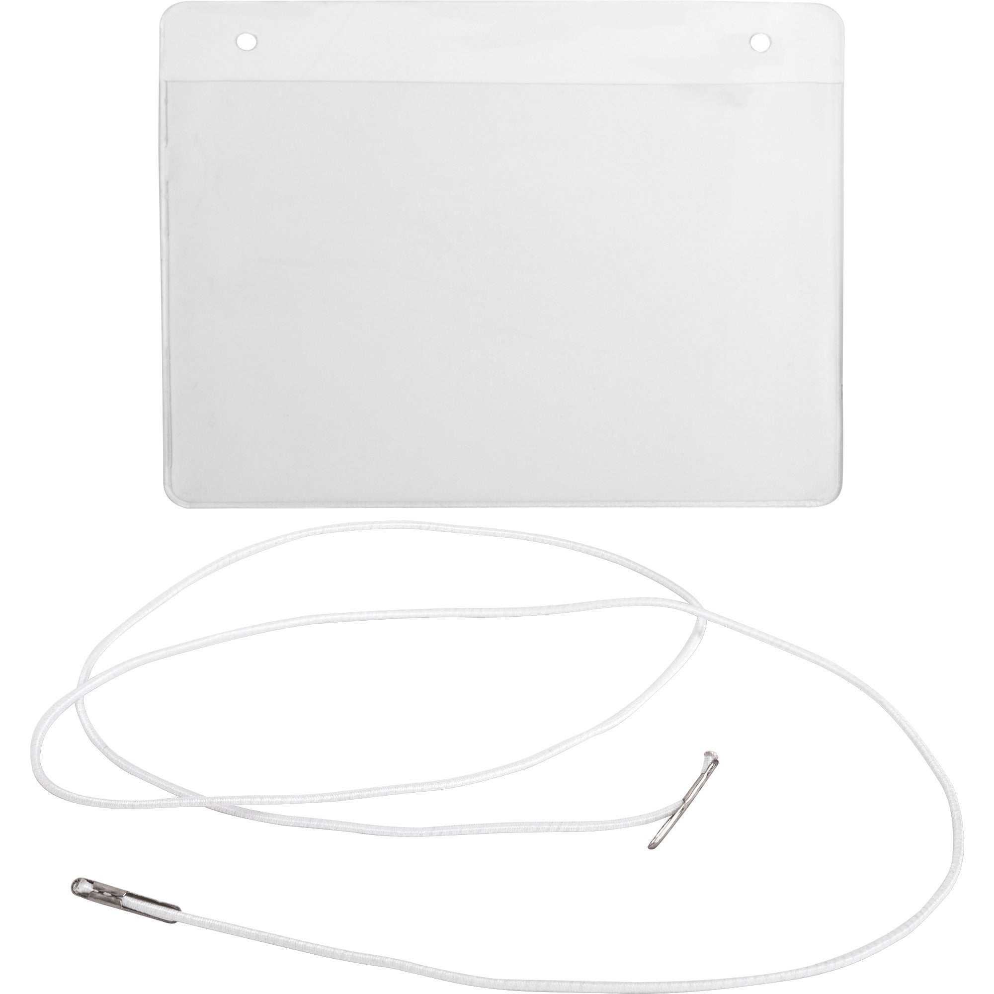 Business Source Elastic Cord Hanging Name Badges - 4" x 3" - Durable, Reusable - White, Clear - 50/Box - 5 / Bundle