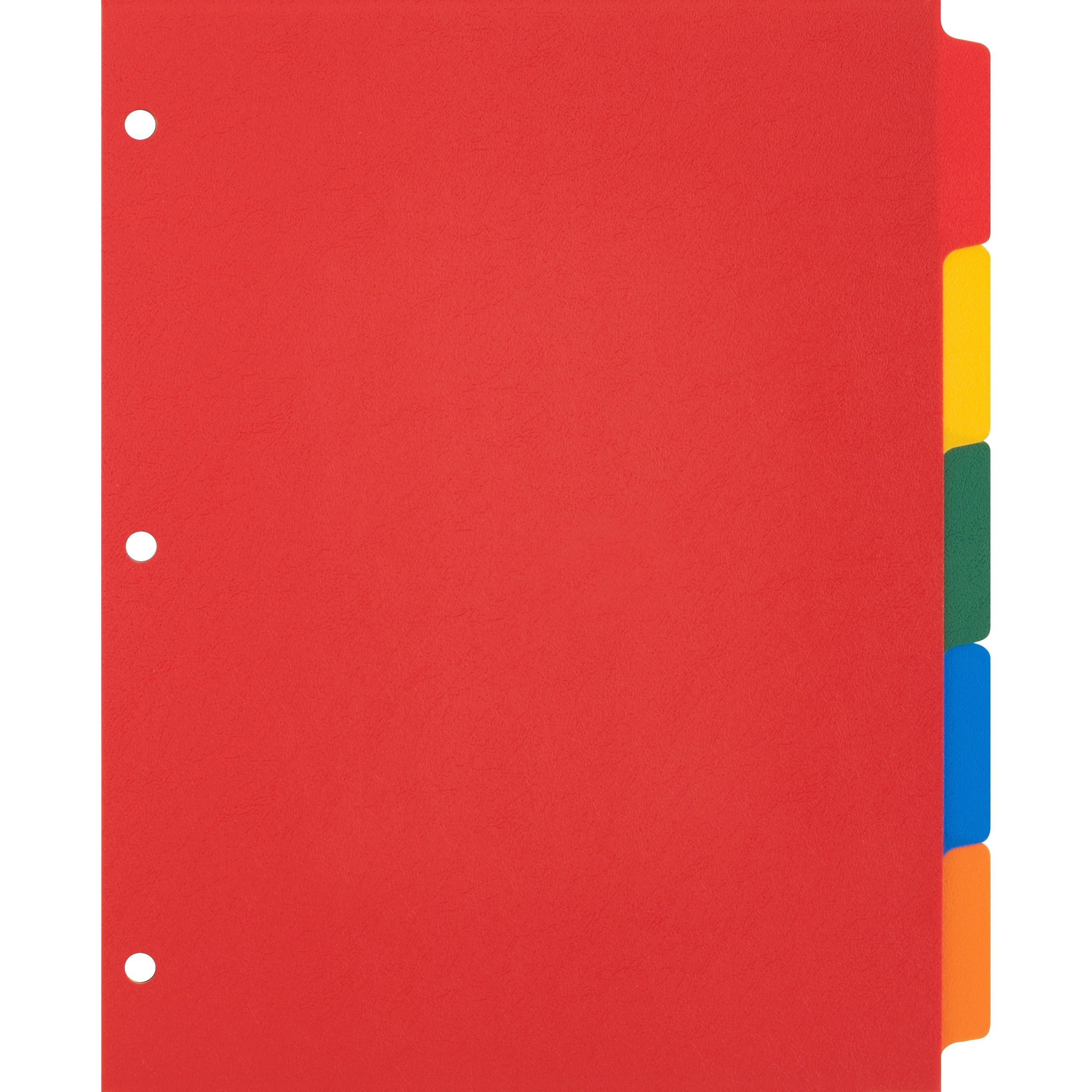 Business Source Plain Tab Color Polyethylene Index Dividers, 5-Tab, Assorted Colors, Letter Size, 3-Hole Punched, 1 Set
