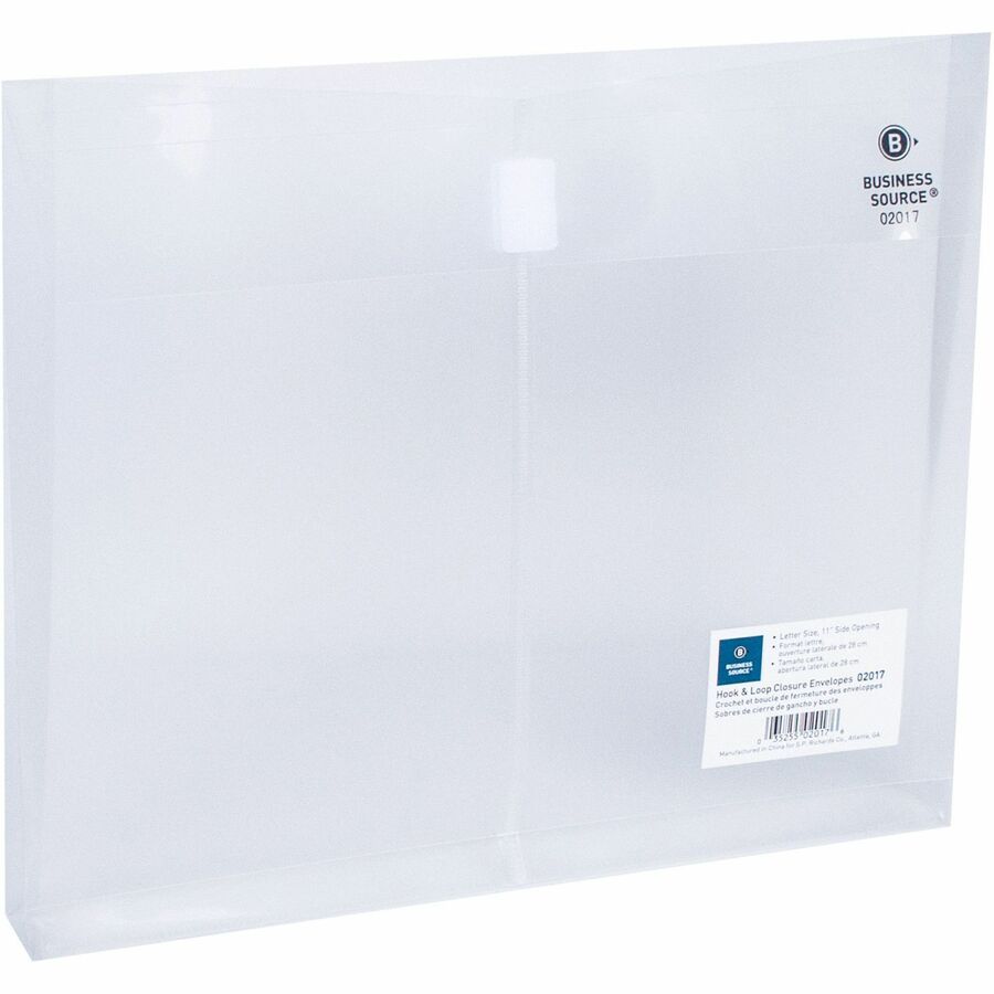Business Source Letter File Pocket - 8 1/2" x 11" - 1" Expansion - Clear - Hook & Loop Closure, Transfer Safe - 12 / Pack