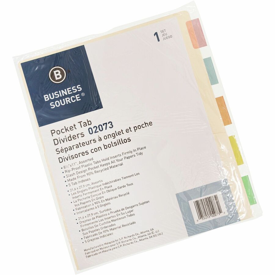 Business Source Color Tab Pocket Binder Dividers