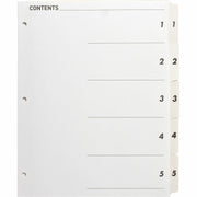 Business Source Table of Content Quick Index Dividers - Printed Tab(s) - Digit - 1-5 - 5 Tab(s)/Set - 8.5" Divider Width x 11" Divider Length - 3 Hole Punched - White Divider - White Mylar Tab(s) - 1 Set