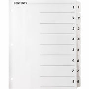 Business Source Table of Content Quick Index Dividers - Printed Tab(s) - Digit - 1-8 - 8 Tab(s)/Set - 8.5" Divider Width x 11" Divider Length - 3 Hole Punched - White Divider - White Mylar Tab(s) - 1 Set