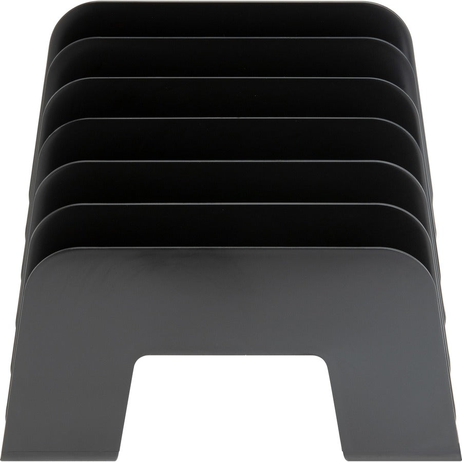 Business Source 6-slot Inclined Desk Step Sorter - 6 Compartment(s) - 6.50" Height x 8" Width x 7.75" Depth - Desktop - 25% Recycled - Black - Plastic - 1 Each