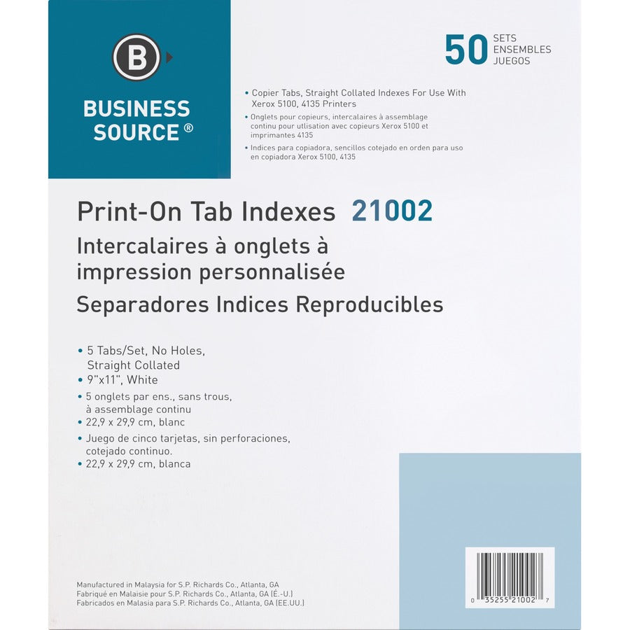 Business Source Straight Collated Print-on Tab Divider