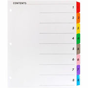 Business Source Table of Content Quick Index Dividers - Printed Tab(s) - Digit - 1-8 - 8 Tab(s)/Set - 8.5" Divider Width x 11" Divider Length - 3 Hole Punched - Multicolor Divider - Multicolor Mylar Tab(s) - 1 Set
