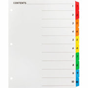 Business Source Table of Content Quick Index Dividers - Printed Tab(s) - Digit - 1-10 - 10 Tab(s)/Set - 8.5" Divider Width x 11" Divider Length - 3 Hole Punched - Multicolor Divider - Multicolor Mylar Tab(s) - 1 Set