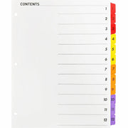 Business Source Table of Content Quick Index Dividers - Printed Tab(s) - Digit - 1-12 - 12 Tab(s)/Set - 8.5" Divider Width x 11" Divider Length - 3 Hole Punched - Multicolor Divider - Multicolor Mylar Tab(s) - 1 Set