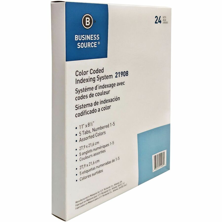 Business Source Color-coded Table of Contents/Tabs Index Dividers - Printed Tab(s) - Digit - 1-5 - 5 Tab(s)/Set - 3 Hole Punched - White Divider - Multicolor Mylar Tab(s) - 1 Box
