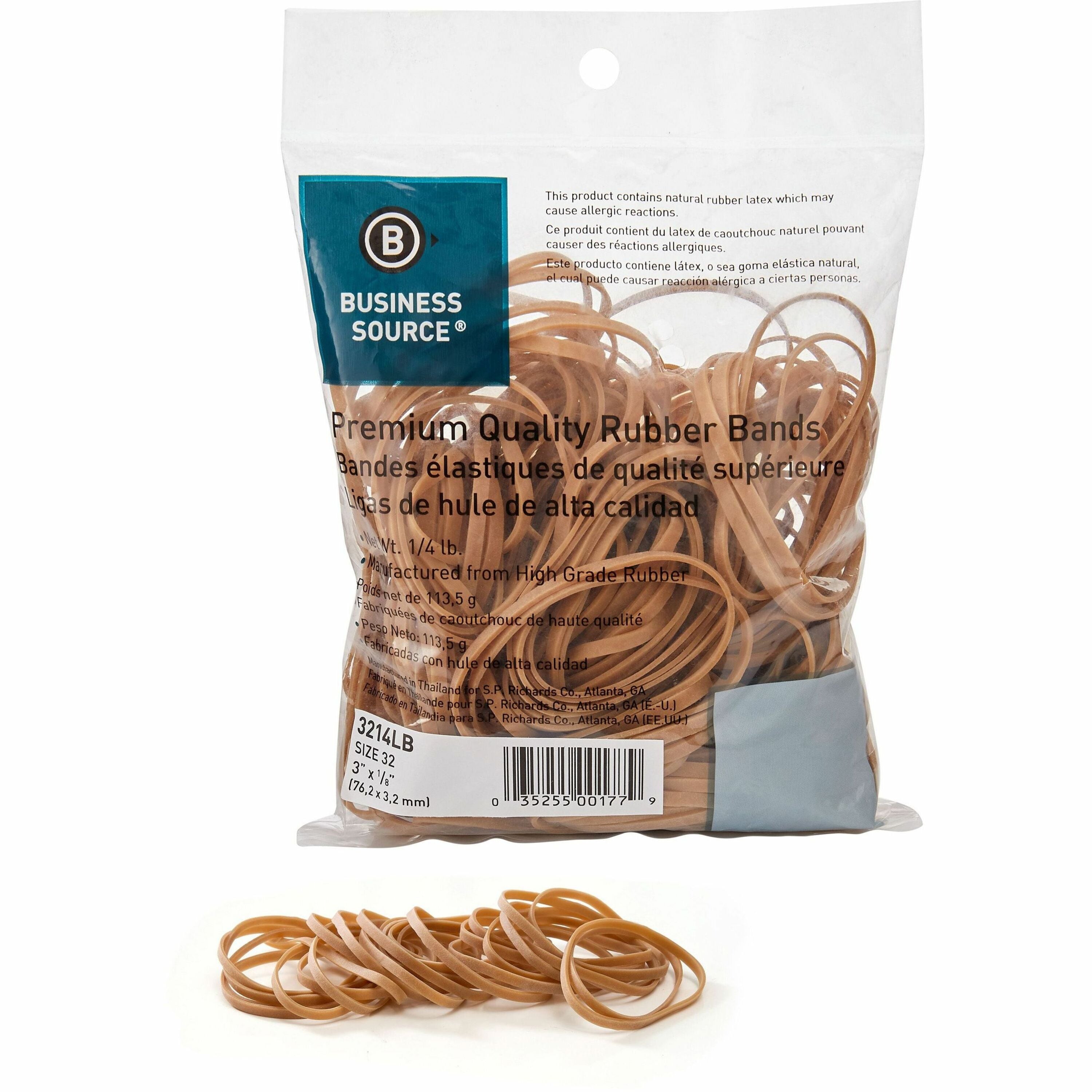 Business Source Rubber Bands - Size: #32 - 3" Length x 125 mil Thickness - Natural - 1 Pack