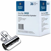 Business Source Bulldog Grip Clips - No. 1 - 1.3" Width - for Paper - Heavy Duty - Silver - 36 / Box