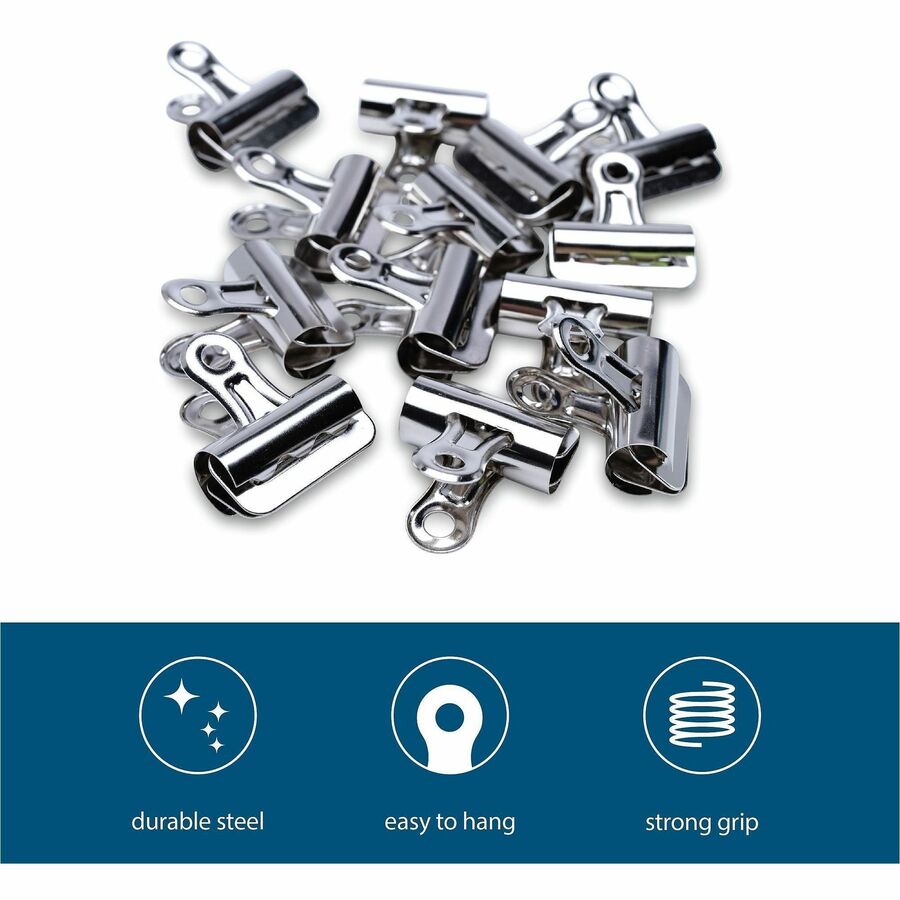 Business Source Bulldog Grip Clips - No. 1 - 1.3" Width - for Paper - Heavy Duty - Silver - 36 / Box