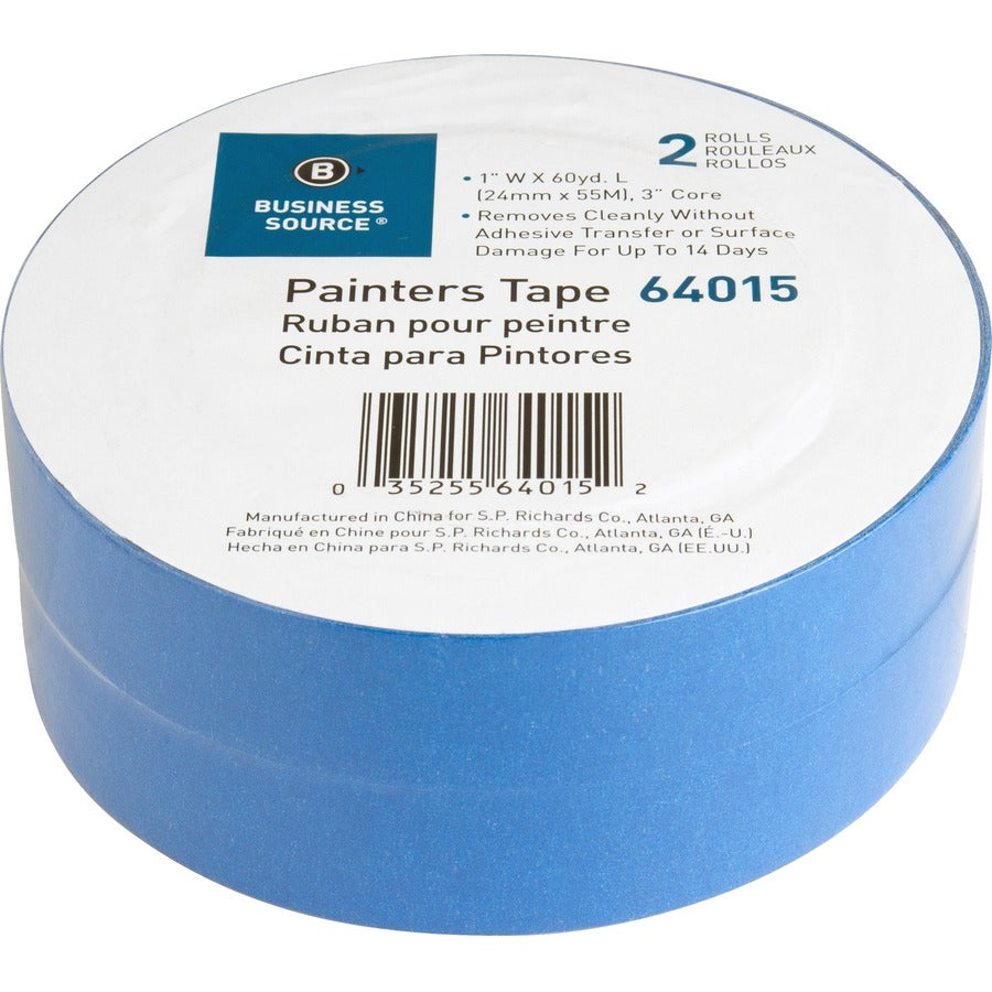 Business Source Multisurface Painter's Tape - 60 yd Length x 1" Width x 5.5 mil Thickness - Blue - 2 / Pack