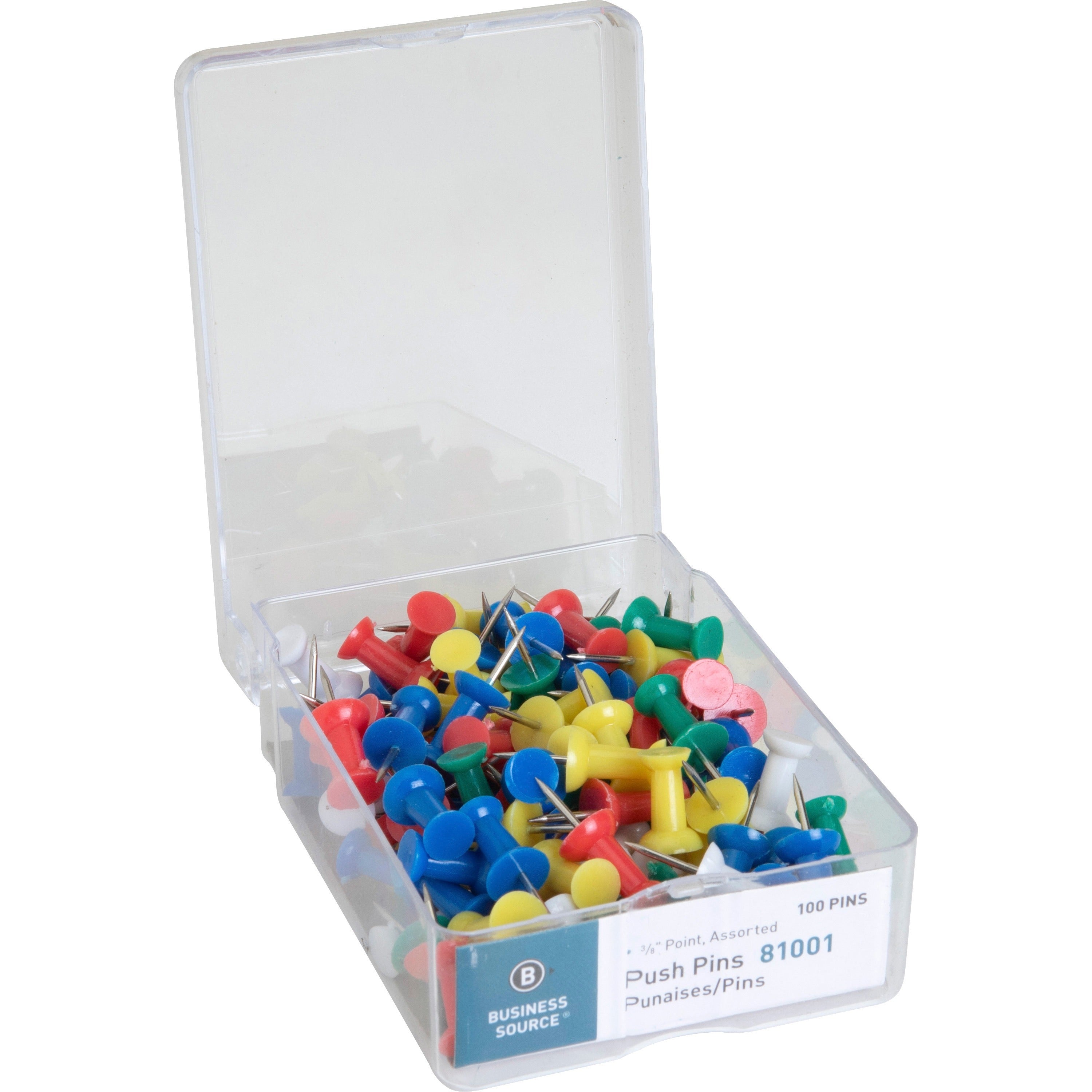 Business Source 1/2" Head Push Pins - 0.50" Head - Assorted - 100 / Box