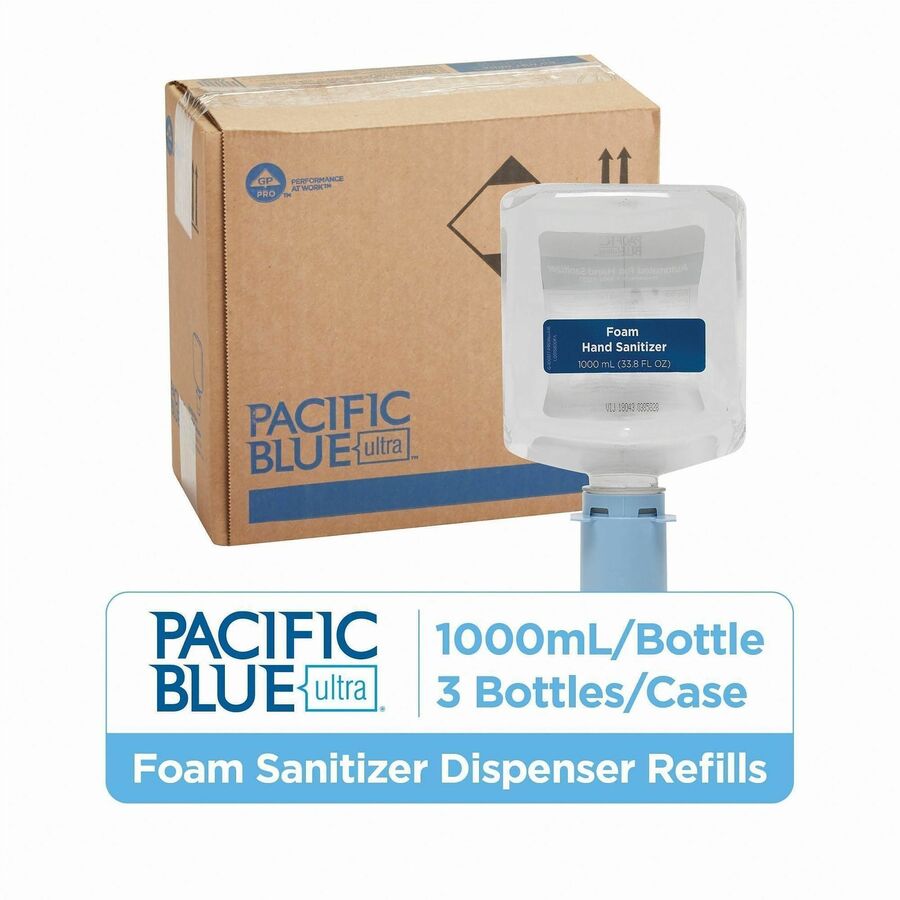 Pacific Blue Ultra Hand Sanitizer Foam Refill - 1.06 quart - Touchless Dispenser - Kill Germs - Hand - Moisturizing - Clear - Bio-based, Dye-free, Fragrance-free - 3 / Carton