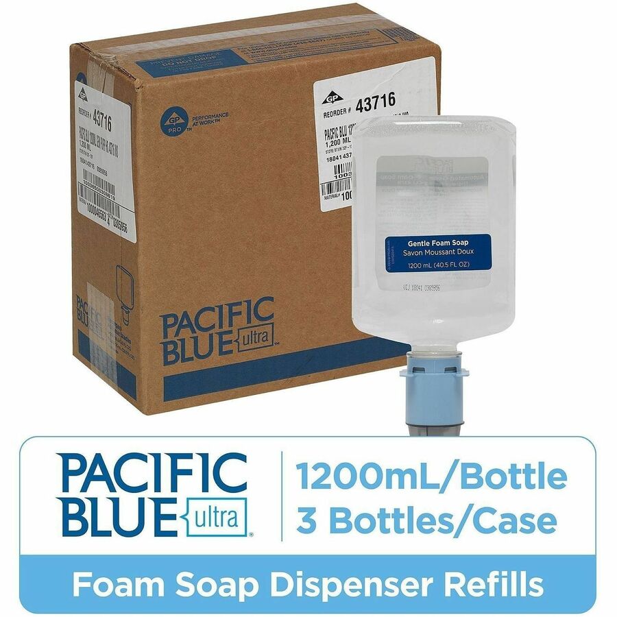 1.27 quart - Touchless Dispenser - Dirt Remover, Bacteria Remover - Hand - Clear - Dye-free, Fragrance-free, pH Balanced, Rich Lather, VOC-free, Bio-based - 3 / Carton