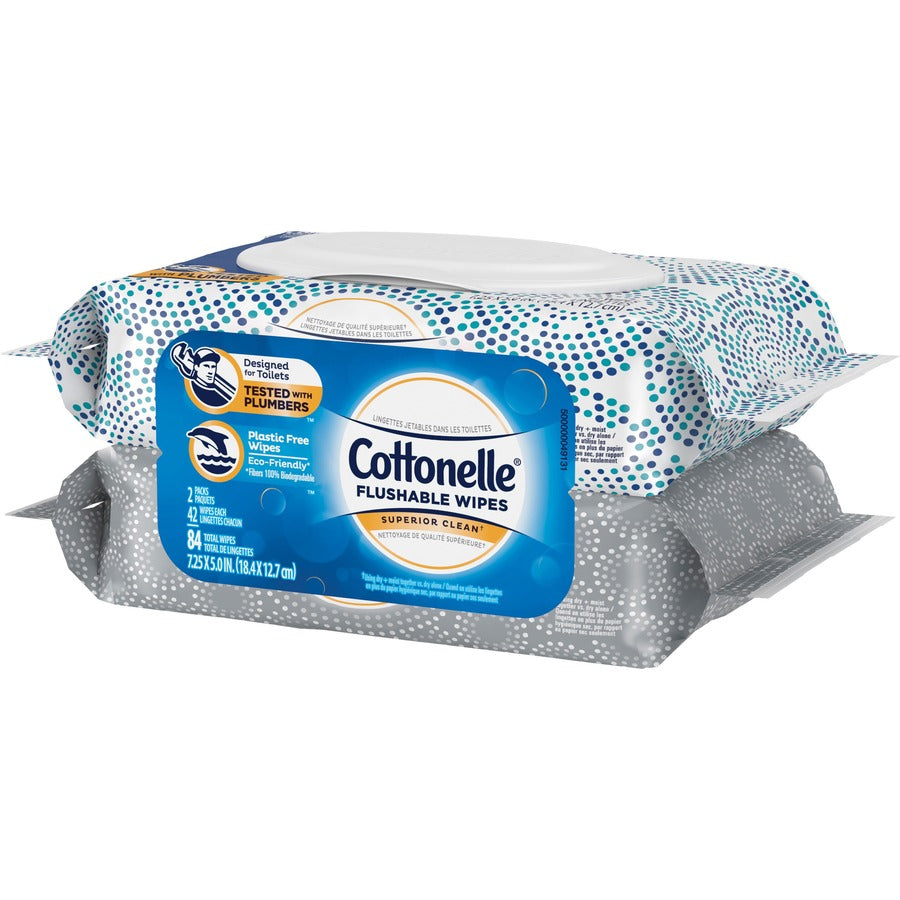 Cottonelle Flushable Wet Wipes - Wavy CleanRipple Texture - WhitePacket - 42/Packet - 84 / Pack