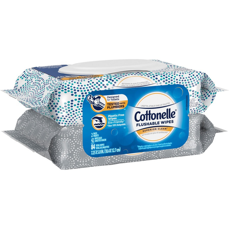 Cottonelle Flushable Wet Wipes - Wavy CleanRipple Texture - WhitePacket - 42/Packet - 84 / Pack