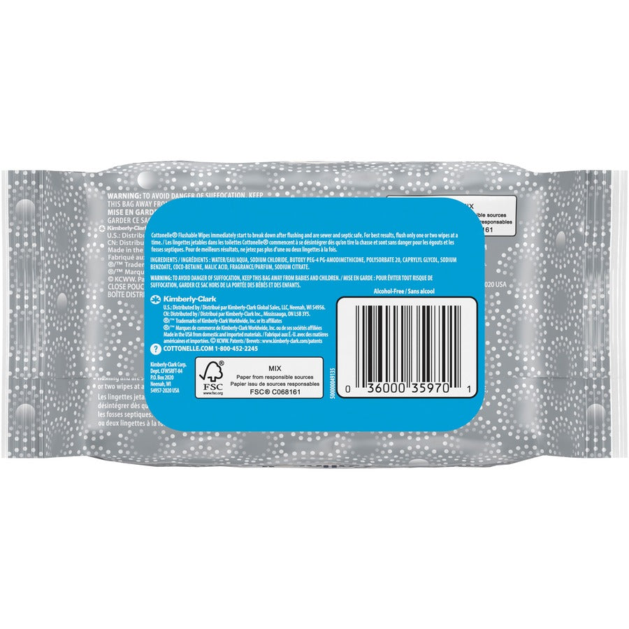 Cottonelle Flushable Wet Wipes - Wavy CleanRipple Texture - WhitePacket - 42/Packet - 84 / Pack
