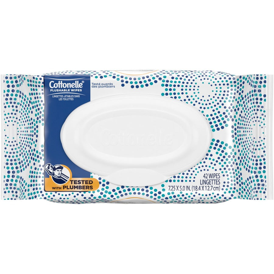 Cottonelle Flushable Wet Wipes - Wavy CleanRipple Texture - WhitePacket - 42/Packet - 84 / Pack