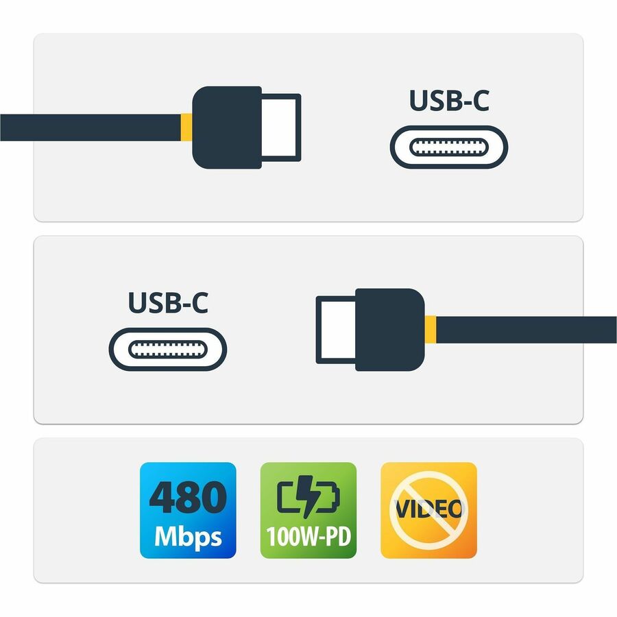 StarTech.com USB Data Transfer Cable, USB 2.0 Type-C Male to Male, 13.12 ft, 480 Mbit/s, Shielded, Nickel Plated Connectors, 24/26 AWG, White, 1 Each