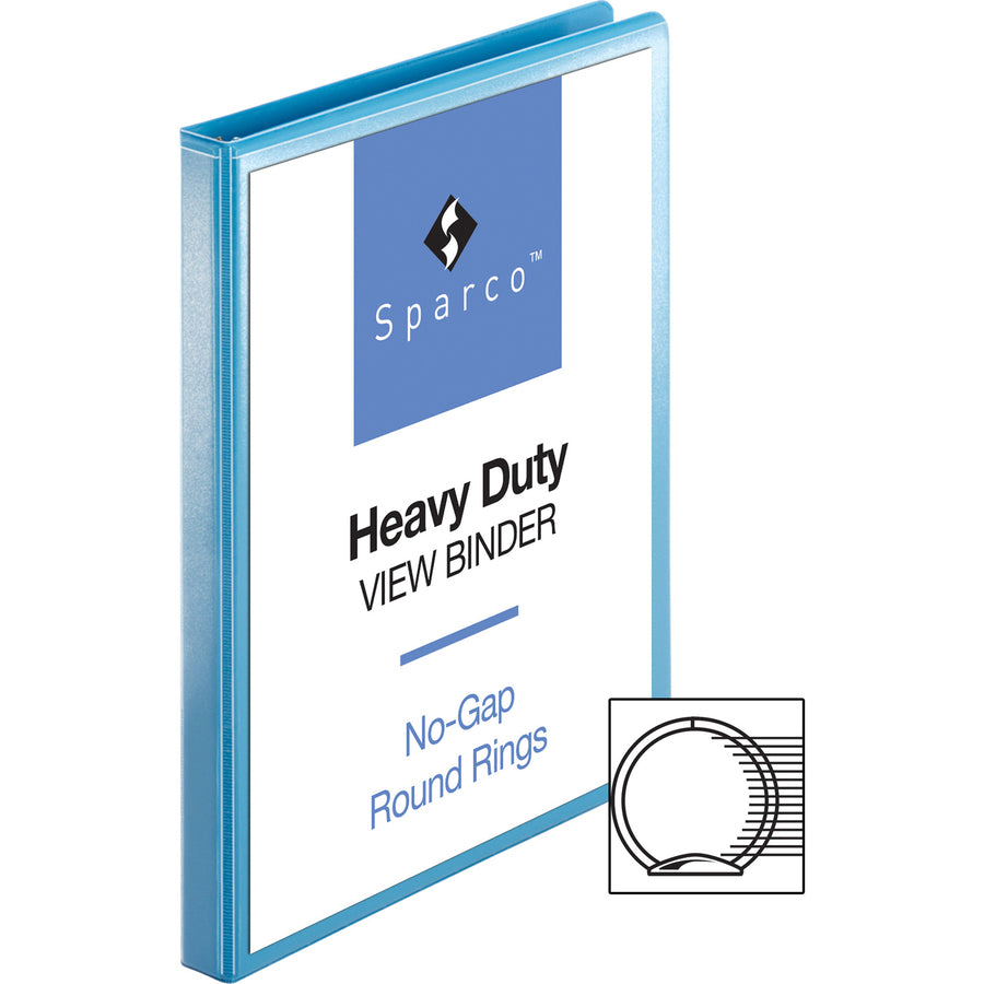 Business Source Round-ring View Binder, 1/2" Capacity, Letter Size (8.5" x 11"), 125 Sheet Capacity, 2 Internal Pockets, Light Blue, Polypropylene/Chipboard, Clear Overlay, 1 Each
