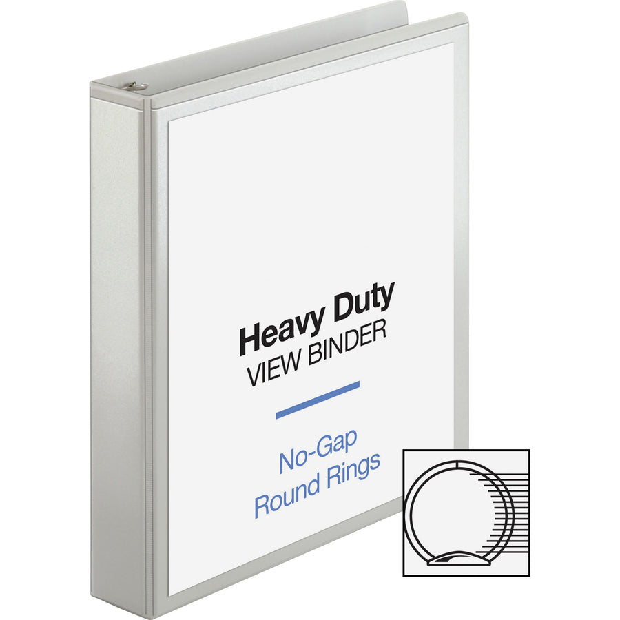 Business Source Round-ring View Binder, 1 1/2" Binder Capacity, Letter Size (8 1/2" x 11"), 350 Sheet Capacity, 2 Internal Pockets, White, Polypropylene/Chipboard, Clear Overlay, 1 Each