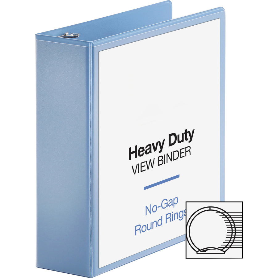 Business Source Round-ring View Binder, 3" Capacity, Letter Size (8.5" x 11"), 625 Sheet Capacity, 2 Internal Pockets, Light Blue, Polypropylene/Chipboard, 1 Each