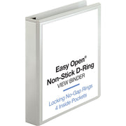 Business Source Locking D-Ring View Binder, 1.5" Capacity, Letter Size, 325 Sheet, 4 Pockets, White, Recycled, 1 Each