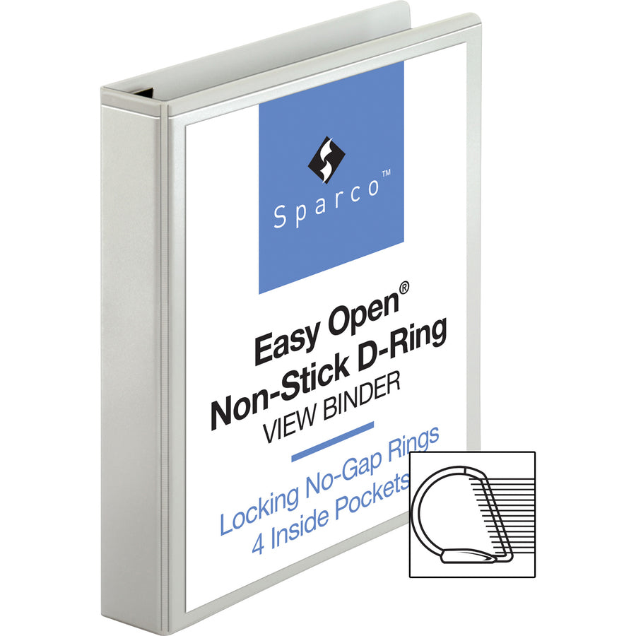 Business Source Locking D-Ring View Binder, 1.5" Capacity, Letter Size, 325 Sheet, 4 Pockets, White, Recycled, 1 Each