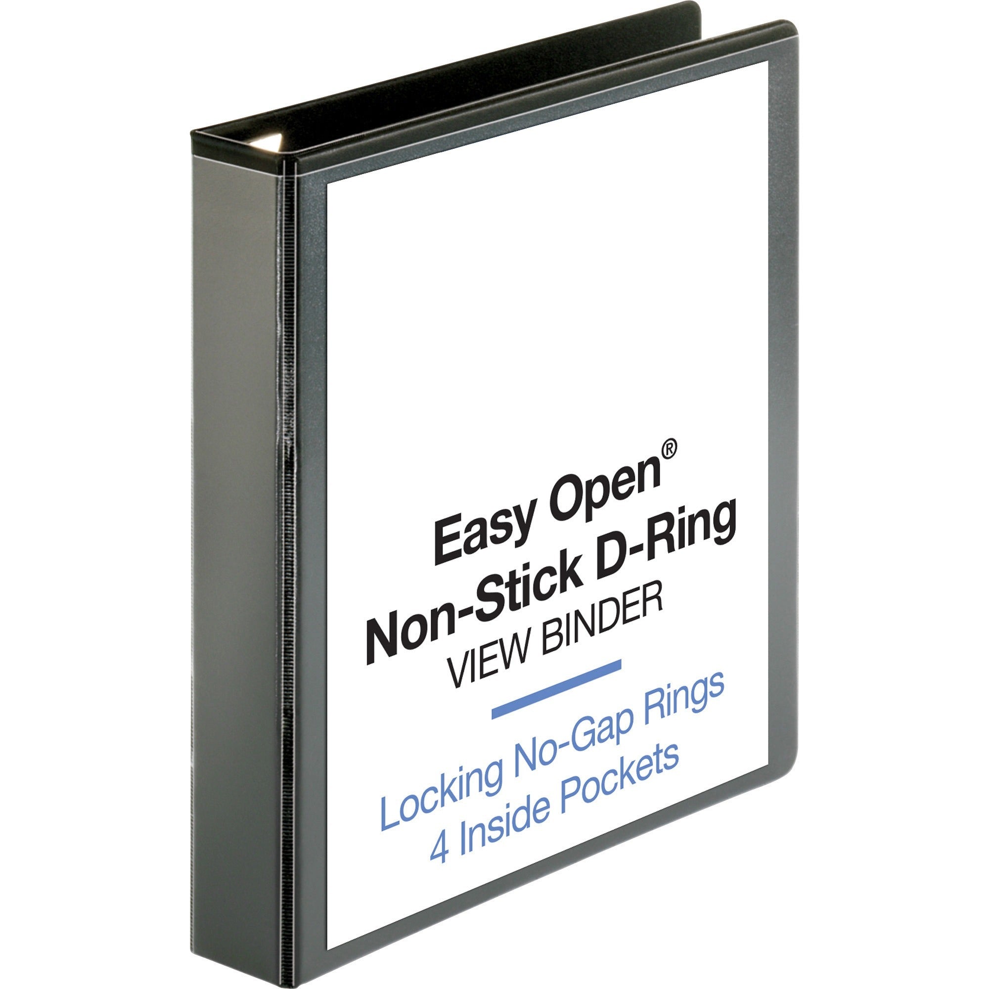 Business Source Locking D-Ring View Binder, 1.5" Capacity, Letter Size, 325 Sheet, 4 Pockets, Black, 1 Each