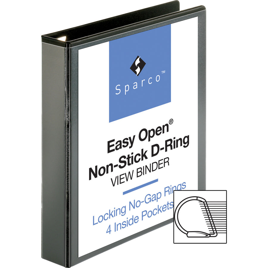 Business Source Locking D-Ring View Binder, 1.5" Capacity, Letter Size, 325 Sheet, 4 Pockets, Black, 1 Each