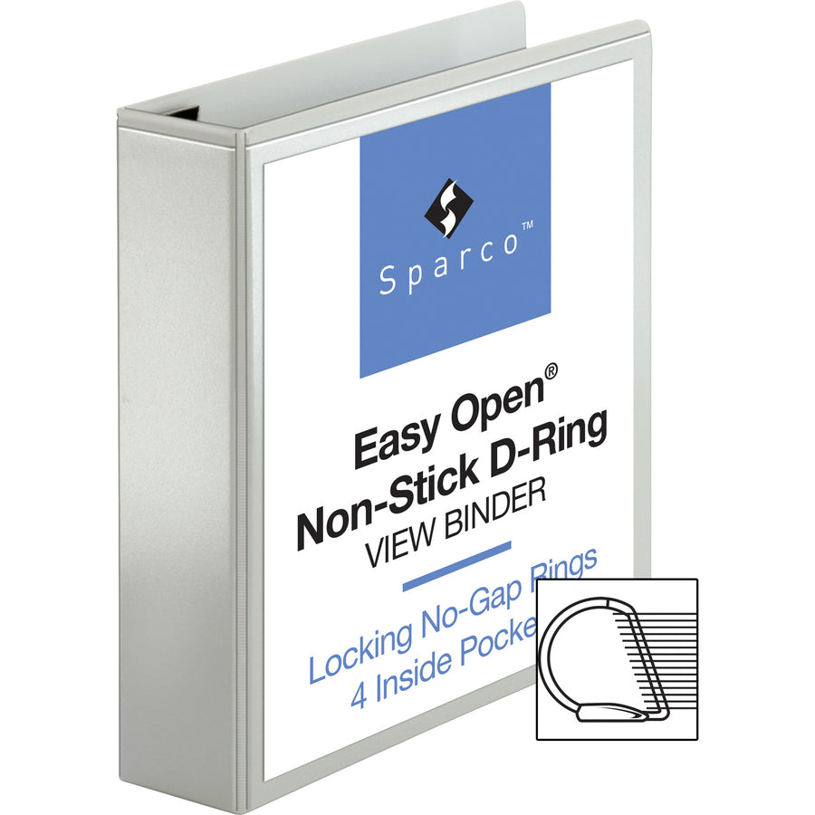 Business Source Locking D-Ring View Binder, 2" Capacity, Letter Size, 500 Sheet, 4 Pockets, White, 1 Each