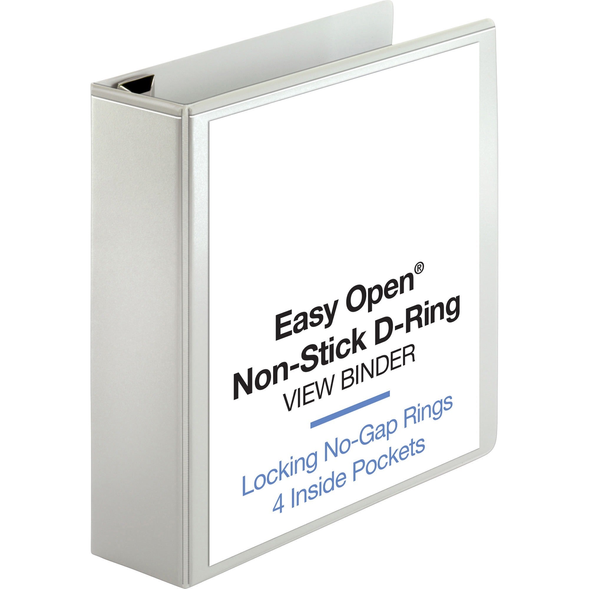 Business Source Locking D-Ring View Binder, 3" Capacity, Letter Size, 650 Sheet, 4 Pockets, White, 1 Each