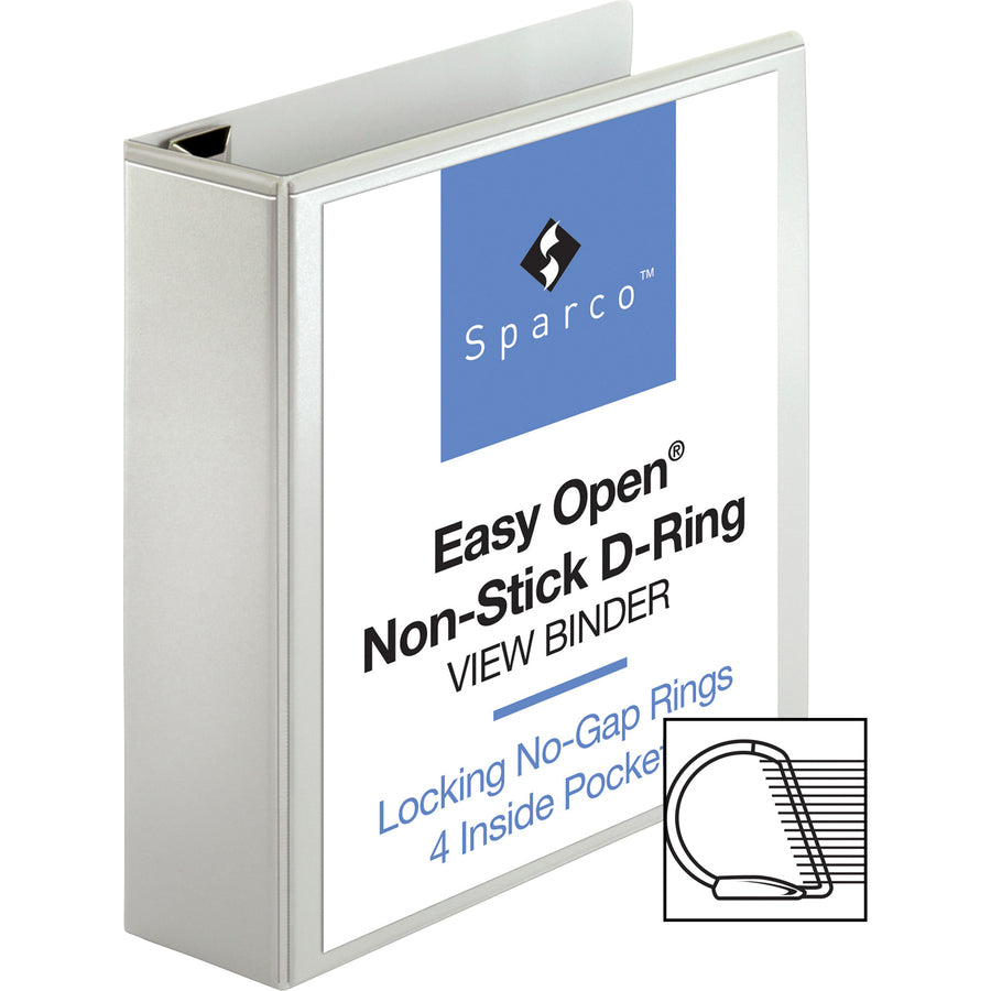 Business Source Locking D-Ring View Binder, 3" Capacity, Letter Size, 650 Sheet, 4 Pockets, White, 1 Each