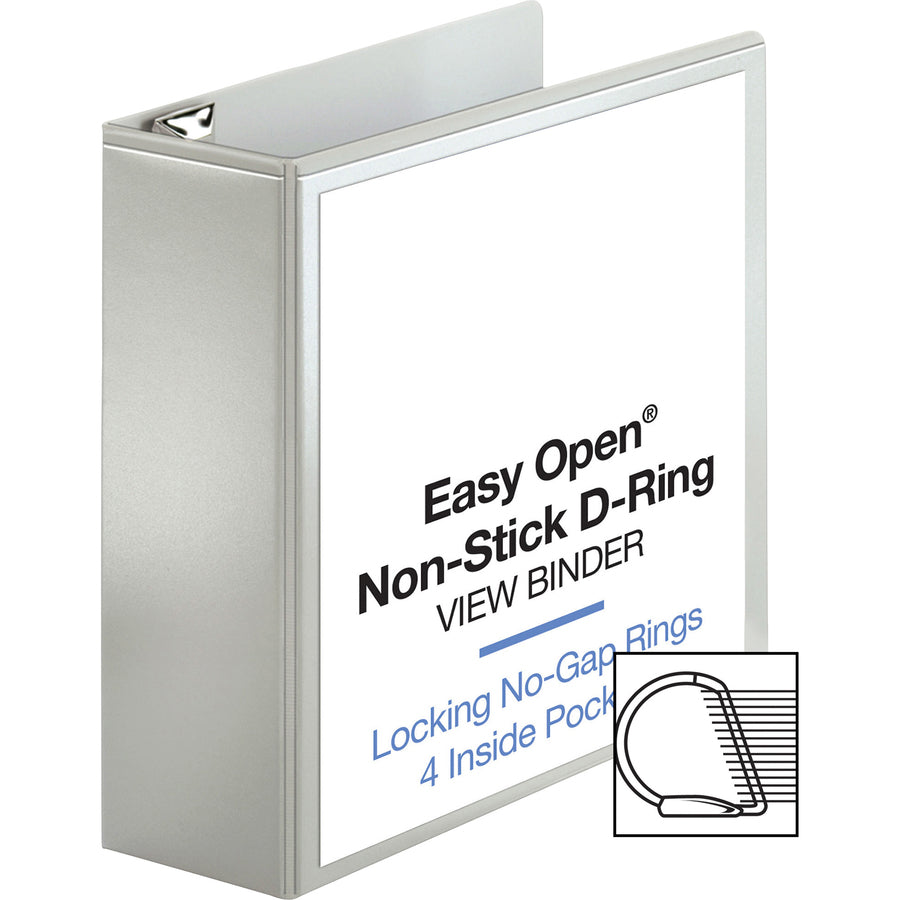 Business Source Locking D-Ring View Binder, 4" Capacity, Letter Size, 775 Sheet, 4 Pockets, White, 1 Each