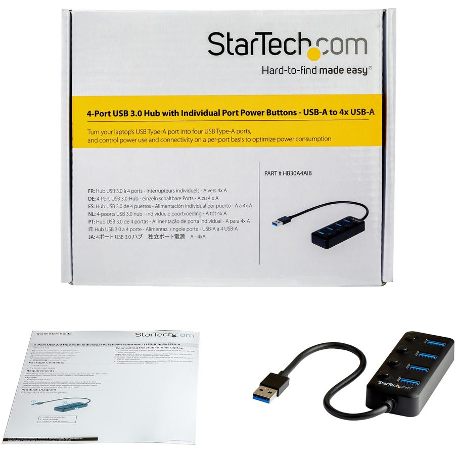 StarTech.com 4-Port USB 3.0 Hub - 4x USB-A with Individual On/Off Switches