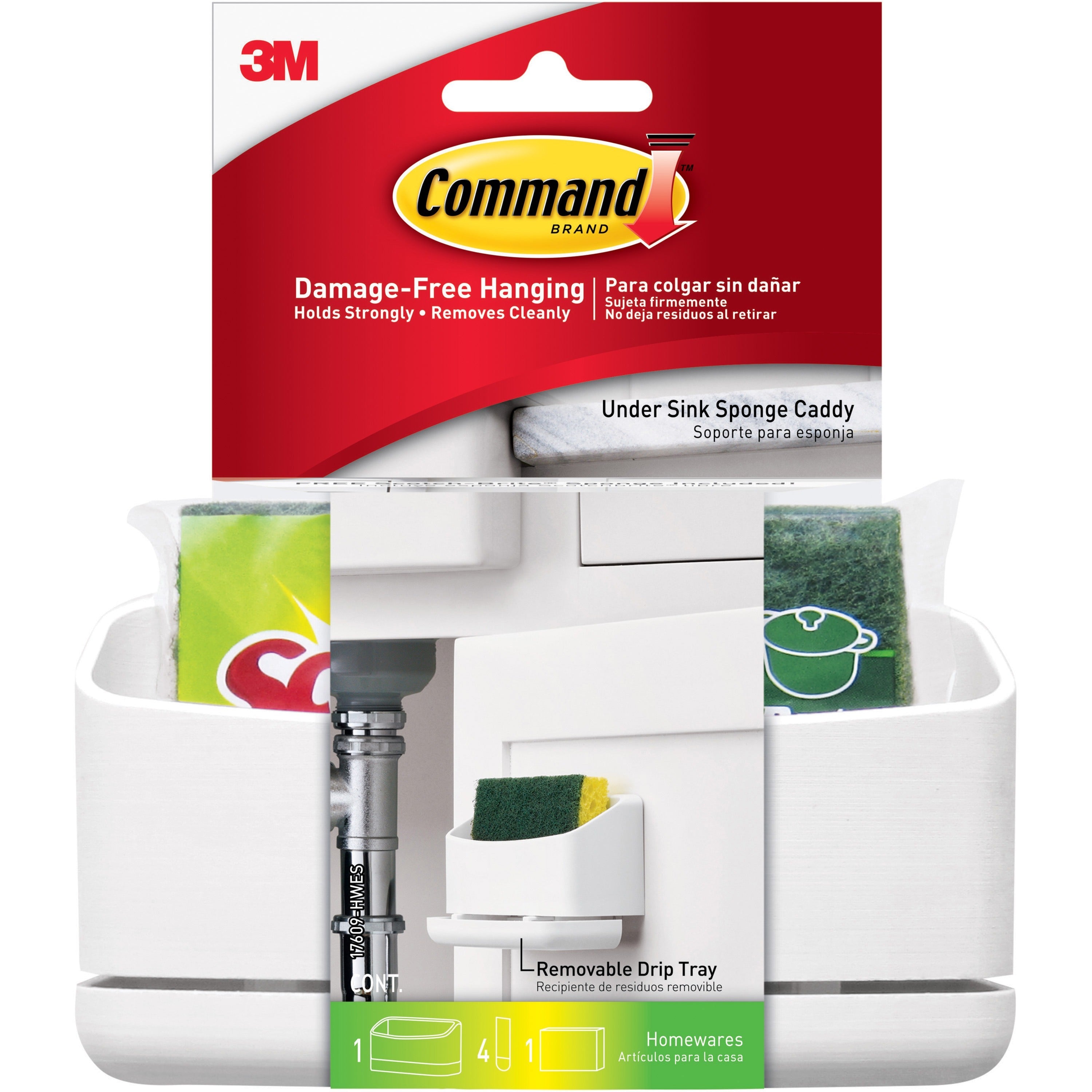 Command Under Sink Sponge Caddy - 9.38" Height x 12" Width x 7.75" Depth - White - 1 Pack